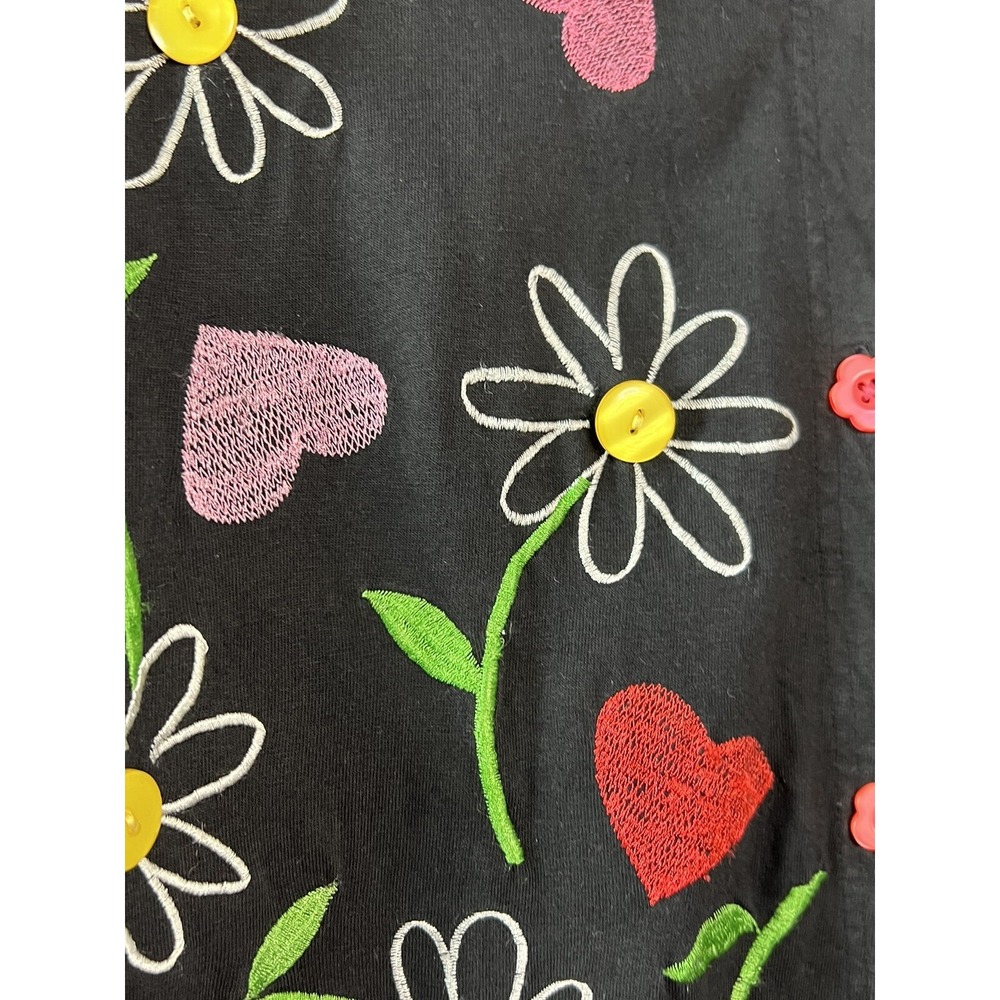 Michael Simon Lite Cardigan Women Medium Black‎ Floral Embroidery Sweater Boho - Picture 4 of 12